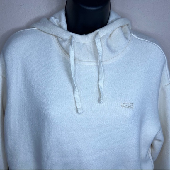 XS VANS IVORY WHITE CROPPED HOODIE CASUAL SOFT LOUNGE WOMENS - Picture 3 of 12